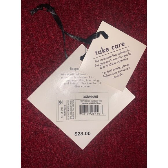 Ava & Viv Women V-Neck 3/4 Sleeves Stretchy Red Knit Winter Sweater Plus Size 3X - Picture 7 of 10